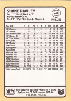 1988 Donruss Baseball's Best #240 Shane Rawley Back