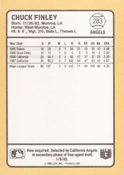 1988 Donruss Baseball's Best #283 Chuck Finley Back