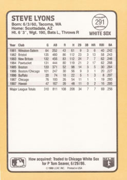 1988 Donruss Baseball's Best #291 Steve Lyons Back