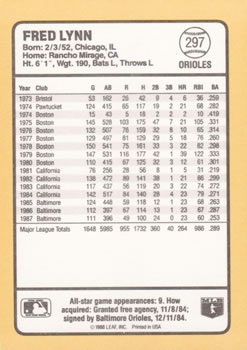 1988 Donruss Baseball's Best #297 Fred Lynn Back