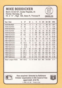 1988 Donruss Baseball's Best #317 Mike Boddicker Back
