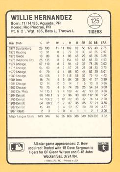 1988 Donruss Baseball's Best #125 Willie Hernandez Back