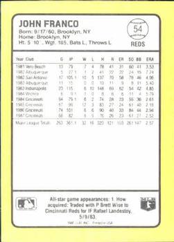 1988 Donruss Baseball's Best #54 John Franco Back