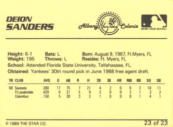 1989 Star Albany-Colonie Yankees #23 Deion Sanders Back