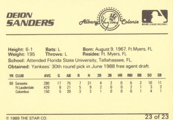 1989 Star Albany-Colonie Yankees #23 Deion Sanders Back