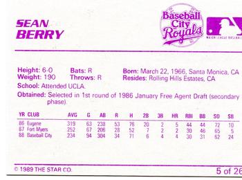 1989 Star Baseball City Royals #5 Sean Berry Back