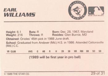 1989 Star Bluefield Orioles #29 Earl Williams Back