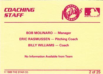1989 Star Canton-Akron Indians #2 Bob Molinaro / Eric Rasmussen / Billy Williams Back