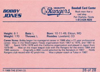1989 Star Charlotte Rangers #26 Bobby Jones Back