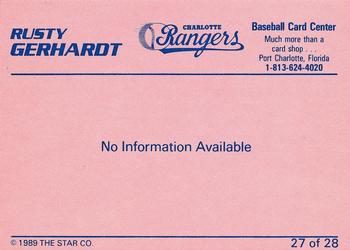 1989 Star Charlotte Rangers #27 Rusty Gerhardt Back