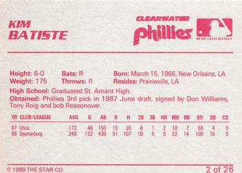 1989 Star Clearwater Phillies #2 Kim Batiste Back