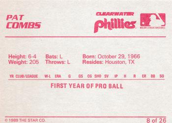 1989 Star Clearwater Phillies #8 Pat Combs Back