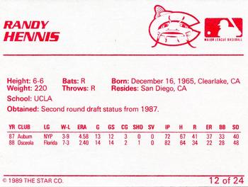1989 Star Columbus Mudcats #12 Randy Hennis Back
