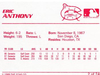 1989 Star Columbus Mudcats #2 Eric Anthony Back
