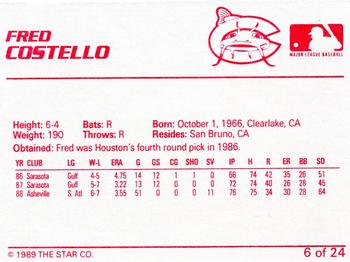 1989 Star Columbus Mudcats #6 Fred Costello Back