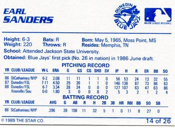 1989 Star Dunedin Blue Jays #14 Earl Sanders Back
