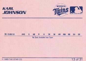 1989 Star Elizabethton Twins #13 Karl Johnson Back