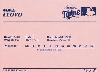 1989 Star Elizabethton Twins #15 Mike Lloyd Back