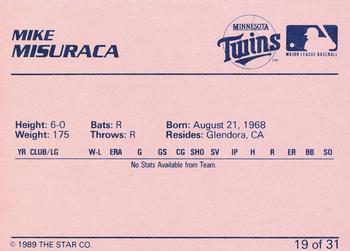 1989 Star Elizabethton Twins #19 Mike Misuraca Back