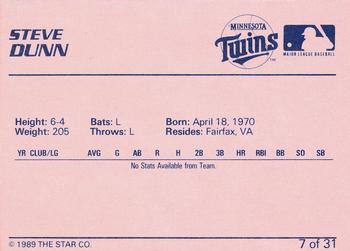 1989 Star Elizabethton Twins #7 Steve Dunn Back