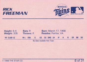 1989 Star Elizabethton Twins #8 Rick Freeman Back