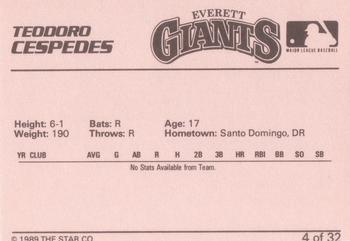 1989 Star Everett Giants #4 Teodoro Cespedes Back