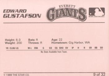 1989 Star Everett Giants #9 Edward Gustafson Back