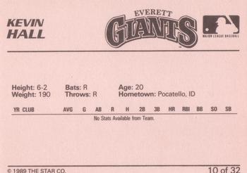1989 Star Everett Giants #10 Kevin Hall Back
