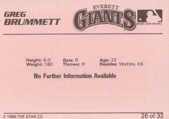 1989 Star Everett Giants #26 Greg Brummett Back