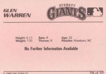 1989 Star Everett Giants #29 Glen Warren Back