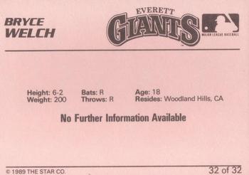 1989 Star Everett Giants #32 Bryce Welch Back