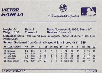 1989 Star Ft. Lauderdale Yankees #5 Victor Garcia Back