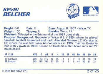 1989 Star Gastonia Rangers #2 Kevin Belcher Back