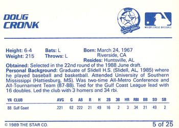 1989 Star Gastonia Rangers #5 Doug Cronk Back