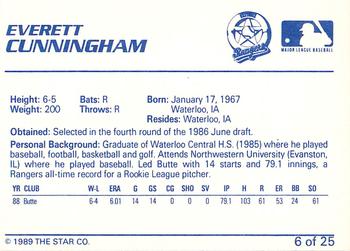 1989 Star Gastonia Rangers #6 Everett Cunningham Back