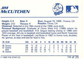 1989 Star Gastonia Rangers #14 Jim McCutchen Back