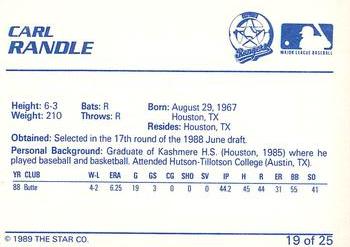 1989 Star Gastonia Rangers #19 Carl Randle Back