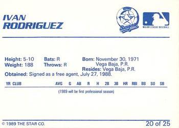 1989 Star Gastonia Rangers #20 Ivan Rodriguez Back