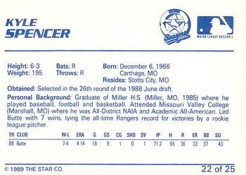 1989 Star Gastonia Rangers #22 Kyle Spencer Back