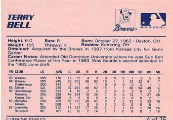 1989 Star Greenville Braves #4 Terry Bell Back