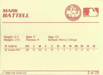 1989 Star Hamilton Redbirds #2 Mark Battell Back