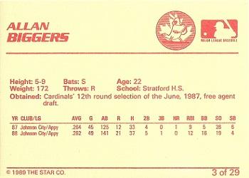 1989 Star Hamilton Redbirds #3 Allan Biggers Back