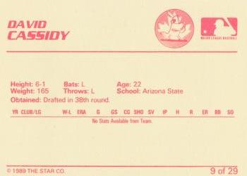 1989 Star Hamilton Redbirds #9 David Cassidy Back