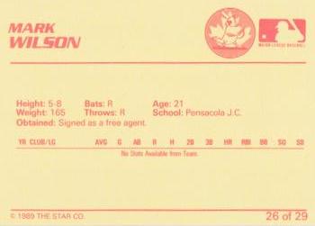 1989 Star Hamilton Redbirds #26 Mark Wilson Back