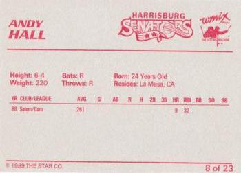 1989 Star Harrisburg Senators #8 Andy Hall Back