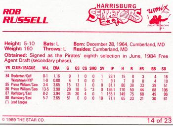 1989 Star Harrisburg Senators #14 Rob Russell Back