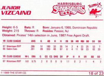 1989 Star Harrisburg Senators #18 Junior Vizcaino Back