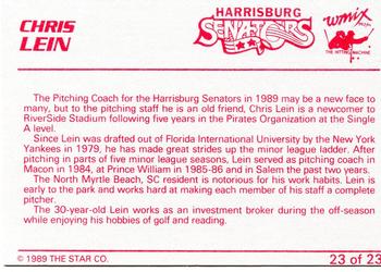 1989 Star Harrisburg Senators #23 Chris Lein Back