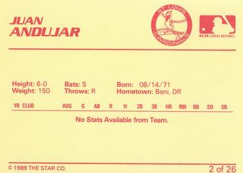 1989 Star Johnson City Cardinals #2 Juan Andujar Back