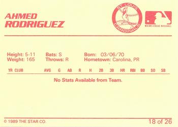 1989 Star Johnson City Cardinals #18 Ahmed Rodriguez Back